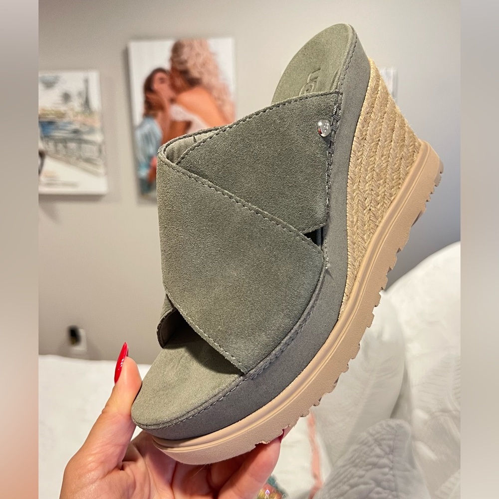UGG Olive Green Suede Wedge Sandals